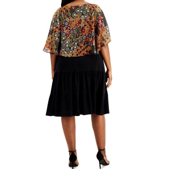 Women’s Formal Dress Plus Size 20W , 22W CONNECTED Overlay Cape Black Floral - Picture 6 of 9